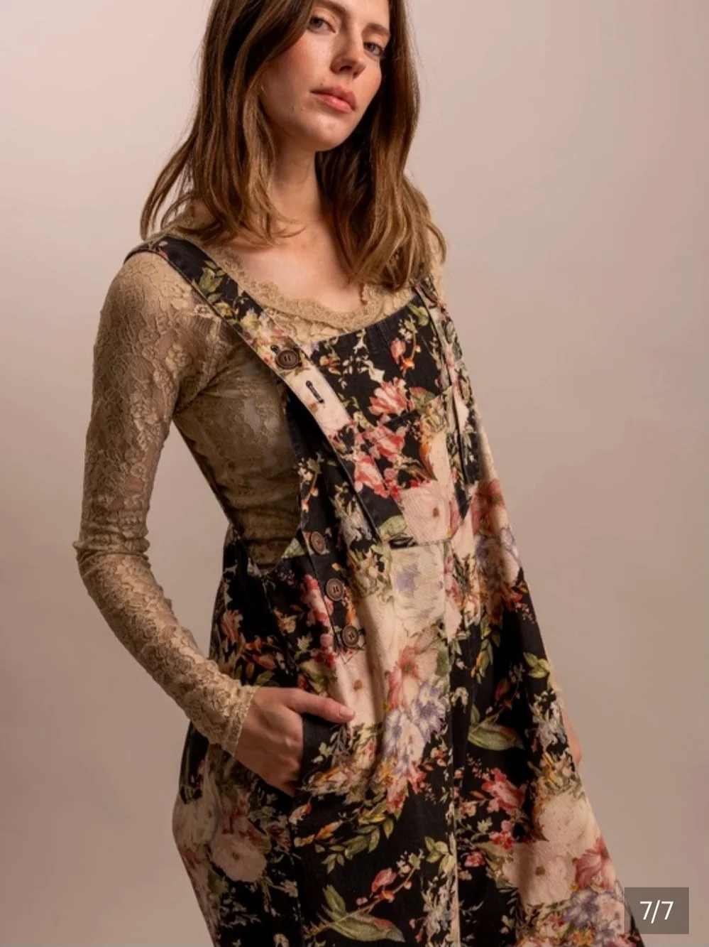 Blue Velvet Floral Print Women Jeans Overalls - Black Floral